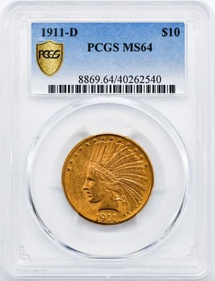 1911-D INDIAN $10 PCGS MS 64 - Imagem 1 de 4