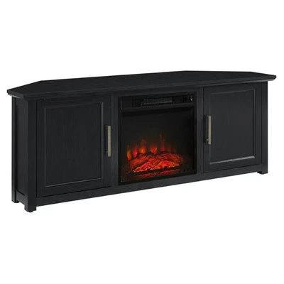 Crosley Furniture Camden 58" Madera Esquina TV Soporte con Chimenea en Negro Foto 1 de 4