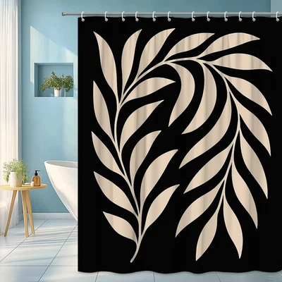 Elegante Cortina de Ducha Floral Negra y Beige - Decoración Moderna del Hogar Foto 1 de 4