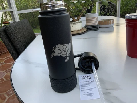 Great American Stainless Buccaneers  16 oz. Black Spout And Straw Sippy Mug/Cup Cover