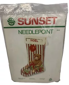 VTG Sunset Needlepoint Stocking Kit Teddy & His Presents/Kevin Burgess/1983 NEW - Picture 1 of 5
