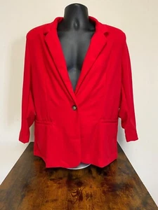 Ny Collection Women's Red 3/4 Sleeve Scuba Collar Crepe Blazer Size 1X NWT - Picture 1 of 4