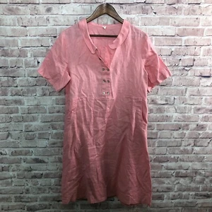 Grae Cove Dress Women Medium Pink Coral Linen Short Sleeve Button Lagenlook FLAW - Picture 1 of 17