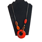 Statement Necklace Large Acrylic Red Disc Pendant & Abstract Shape Beads On Cord