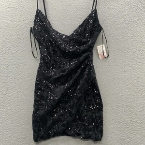 Windsor Women's Sleeveless Sequin Asymmetrical Bodycon Mini Dress Black Size XS - Picture 1 of 15