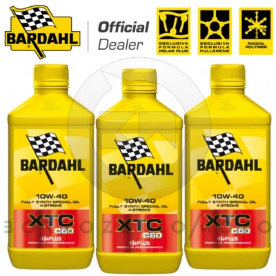 3 Lt OLIO SINTETICO MOTO 4T BARDAHL XTC C60 10w40 JASO MA2 FULLERENE POLAR PLUS
