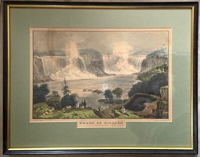 Auténtica litografía tintada Currier & Ives "Caídas del Niágara de Clifton House" Foto 1 de 4