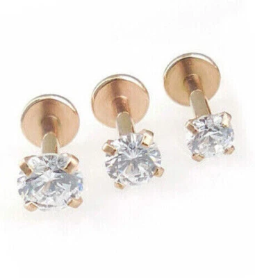 Pendiente de Nariz Plana Anillos de Empuje Oro Rosa 18G 16G 20G 2-4mm Transparente CZ Foto 1 de 4