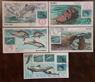 #2508-2511 Sea Creatures COLLINS HAND PAINTED FDC Set of 5 Perfect!!! - Image 1 of 4