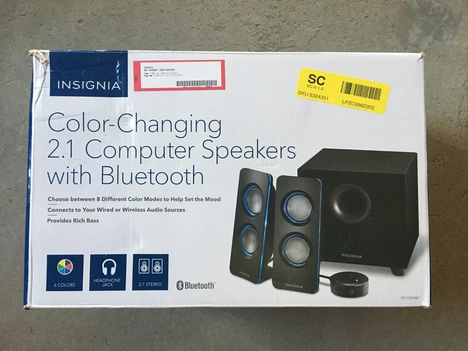 Insignia 2.1 Bluetooth RGB Lighted Speaker System Desktop Subwoofer Stereo Sound - Image 1 of 1