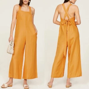 PETER SOM Collective Linen Jumpsuit Women 10 Cross Back Sleeveless Marigold - Picture 1 of 9