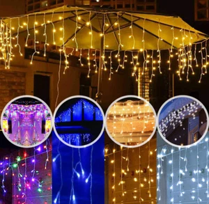 96-480LED Christmas Fairy Icicle Curtain Lights Lamp Xmas Party In/Outdoor Decor - Picture 1 of 38
