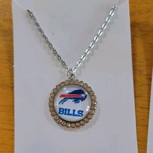 Buffalo Bills Round Rhinestone Necklace Football Jewelry NFL - Picture 1 of 3