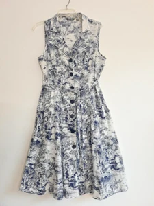 Mlle Gabrielle Button Front Shirt Dress Sleeveless Blue Toile Print Size XL - Picture 1 of 8
