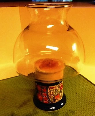 Clear Glass Dome Globe Ceramic Hurricane Oil Lamp Candle Holder - Image 1 of 3