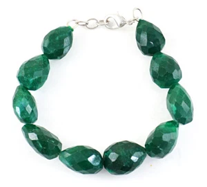250.00 Cts Earth Mined Faceted Green Emerald Pear Shape Beads Handmade Bracelet - Picture 1 of 3