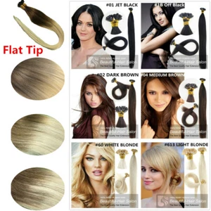 9A 14"-30" Pre Bonded Flat Tip Keratin Remy Human Hair Extensions 1G thick hair - Picture 1 of 56