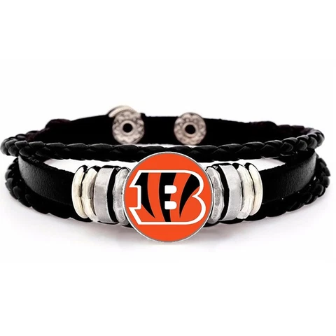 Cincinnati Bengals Mens Womens Black Leather Bracelet Football w GiftPg D14 Cover
