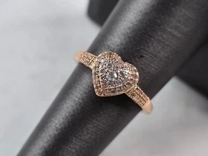 Womens Vintage Estate 10K Rose Gold Diamond Heart Ring 2.4g E3971 - Picture 1 of 6