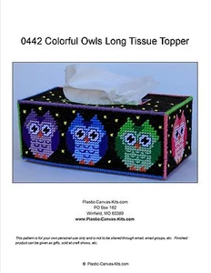 Coloridos búhos tejido largo patrón o kit de lona de plástico superior de tejido largo - Imagen 1 de 1