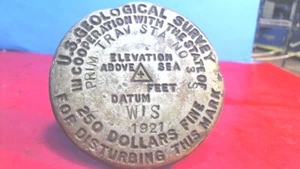 Vintage-Wisconsin- 1921-U.S. Geological Survey Reference Marker-All Brass- - Picture 1 of 4