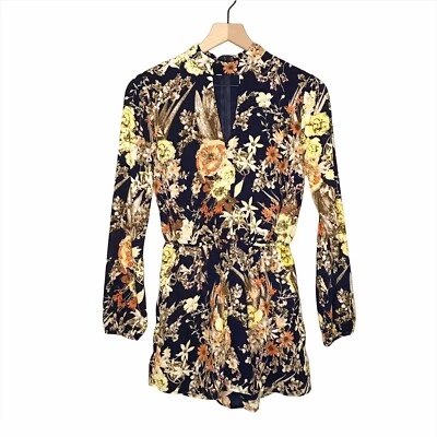 Lucca Couture Floral Keyhole Long Sleeve Romper Size XS Multicolor Zip Cutout - Image 1 of 4