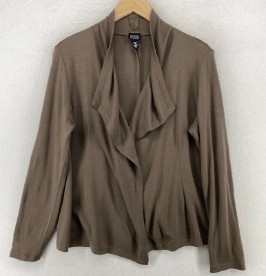 EILEEN FISHER Cardigan M Wool Jersey Draped Open Front Long Sleeve Brown - Image 1 of 4