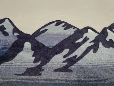 Parker Mount Reversible QUEEN Sherpa Fleece Show Blue Mountains SO SOFT Blanket - Image 1 of 4