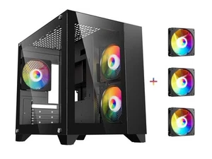 DIYPC ARGB-Q3-BK Black USB3.0 Tempered Glass Micro ATX Gaming Computer Case w/ - Afbeelding 1 van 5