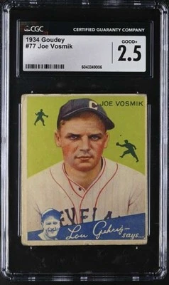 1934 GOUDEY #77 JOE VOSMIK CGC 2.5 GOOD+ RC ROOKIE INDIANS 4856 - Image 1 of 2