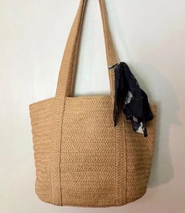 Draper James Everyday Shoulder Bag Natural Straw Handbag Floral Scarf - Picture 1 of 6
