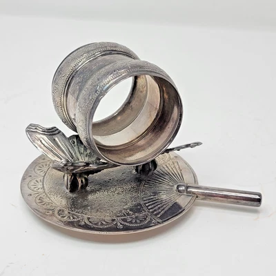 Antiguo Victoriano Meriden Silver Plate Co. 209 Libélula Servilleta Anillo Soporte Foto 1 de 4