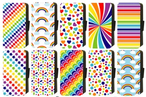 Rainbow Colours iPhone Design Flip/Wallet Phone Case 5 - 14 Mini Plus Pro Max. - Picture 1 of 19