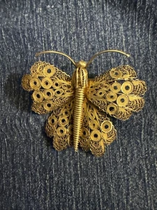 Vintage 800 Silver/Gold plated filigree Butterfly Pin Brooch - Picture 1 of 5