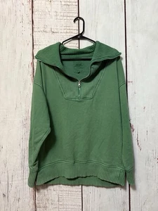 Aerie Down to Earth 1/4 Zip Sweatshirt Rib Oversized Grün Small - Bild 1 von 6