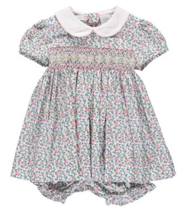 NEW Handmade Blue & Green Floral 6M & 2T Collared Gown Dress Excellent Condition - Picture 1 of 2