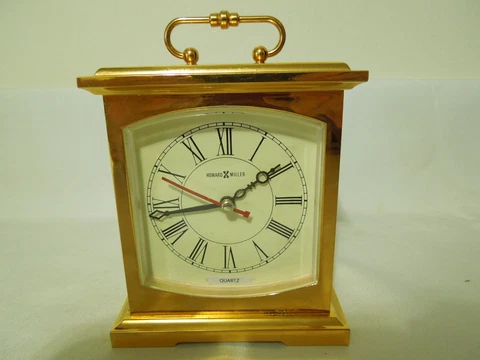 Vintage Howard Miller Desk / Shelf Clock Brass with New Movement Made in USA Cover