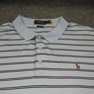 Polo Ralph Lauren Shirt Mens XXL Blue White Striped Polo Flesh Pony Logo - Picture 1 of 13