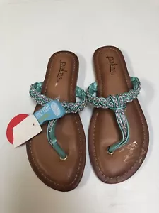 NWOB Palms Foam Flip Flops Aqua Sparkle Braid Thong Sandals Sz 6 M - Picture 1 of 4
