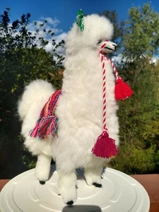 Llama/Alpaca Figure Handmade Real "Alpaca Fur" Toy Ornament Multicolored 15" - Picture 1 of 8