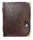 Hamdmade Brown Leather Pentacle LocK Journal Diary Notebook 9" Sketchbook 
