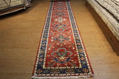 PRECIO REBAJADO 19 pies de largo Hall Runner hecho a mano lana de MÁXIMA CALIDAD. Óxido, azul, Foto 1 de 4