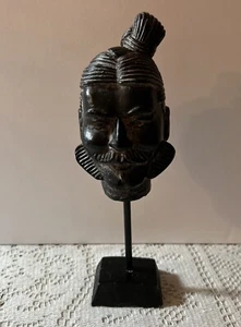 Chinese Warrior Head Bust Statue On Stand Resin 9.25” - Picture 1 of 11