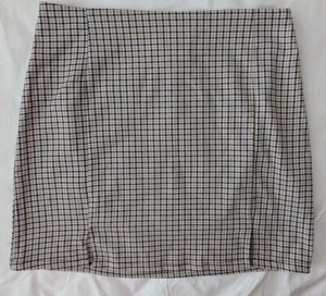 Factorie Mini Skirt Women's Size 12 Brown Black Gingham Double Front Split BNWT - Picture 1 of 10