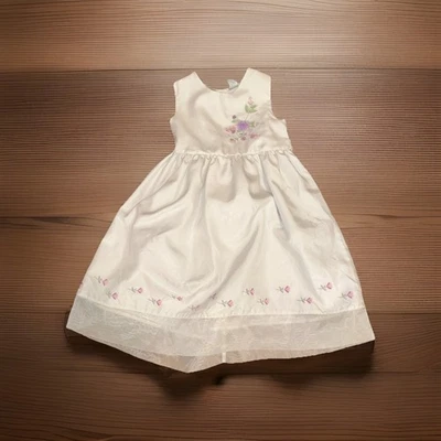 Винтажное платье для девочки размер 8 средний белый с цветами ручной работы, старомодный - Изображение 1 из 4