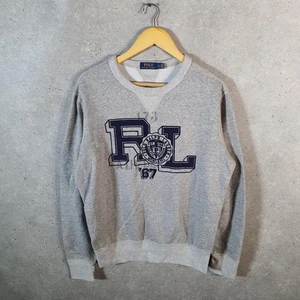 Vintage Ralph Lauren Polo Sweatshirt Men’s Large Grey Cotton Pullover Pony - Picture 1 of 8