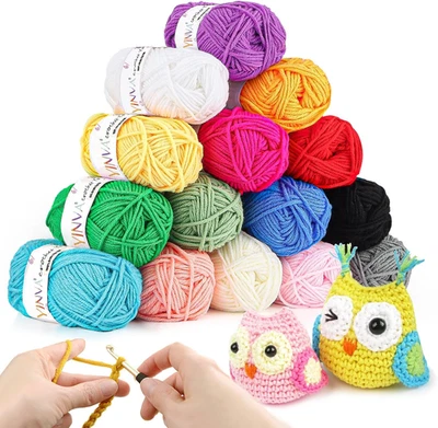 Acrylic Crochet Yarn 15 Colours x 25g Soft Knitting Wool Set for Beginners & Adu - Image 1 of 4