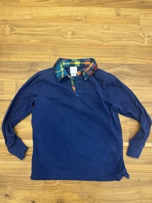 Polo Hanna Andersson manga larga azul para niño talla 6-7 con cuello a cuadros Foto 1 de 4