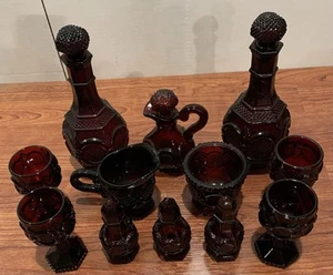 Vintage Set Of Avon 1876 Cape Cod Ruby Red Goblets, Wine Decanters, & More #501 - Picture 1 of 9