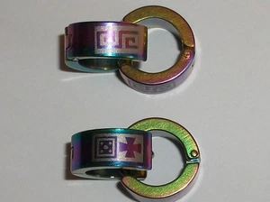 stainless steel earings unisex gold colour laser engraved - Picture 1 of 3